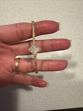 Gold Crystal Pavé Clover Bangle Bracelet - Women's Jewelry